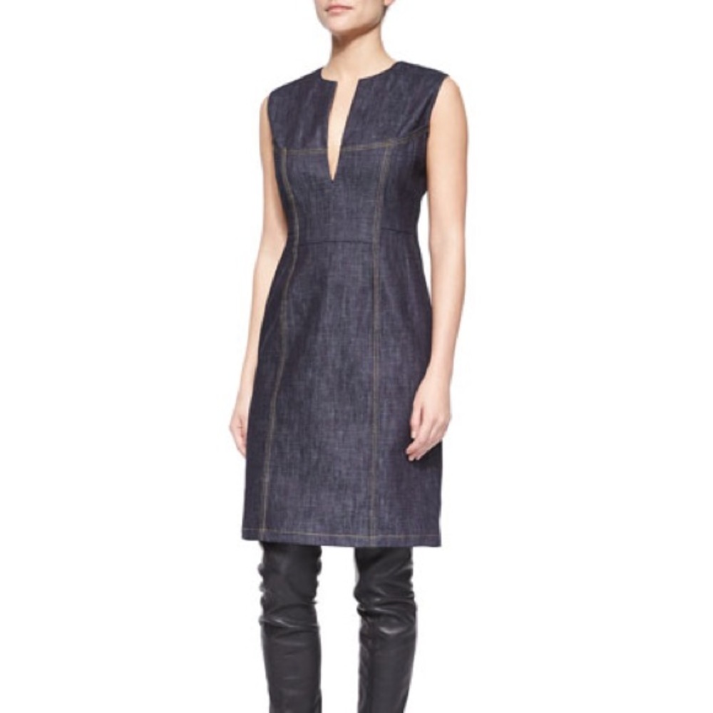 Derek Lam Denim Split-Neck Sheath Dress